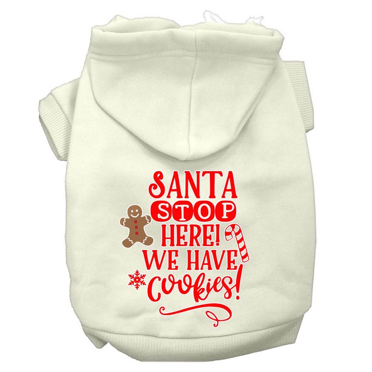 Santa, We Have Cookies Screen Print Dog Hoodie Cream XS